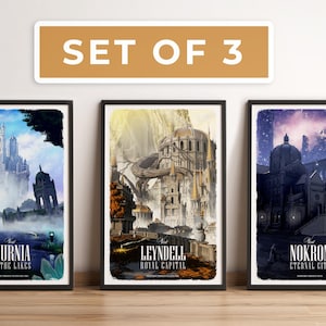 3er Set: Elden Ring Reiseposter - Retro Vintage Illustration, PC Gamer, Gamer Geschenk, Fantasy