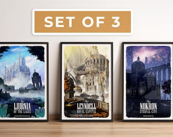 Set of 3 Elden Ring Travel Posters: Retro Illustration Game Artwork
