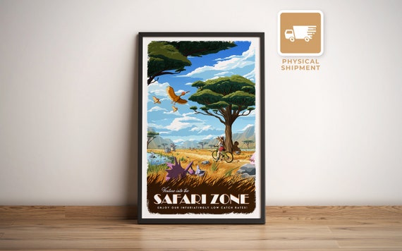 safari zone pokemon cards Safari Zone Travel Poster – Retro Pokemon Illustration