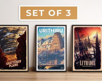 Set of 3: Cosmere Travel Posters, Vintage Fantasy Illustration