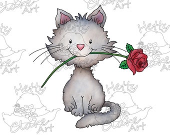 PRE-COLOURED - Digital Download - Flower Cat