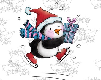 PRE-COLOURED - Christmas Penguin