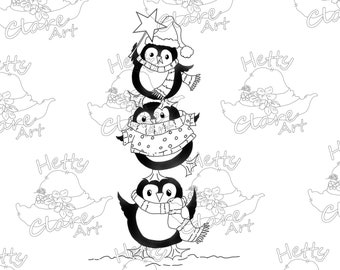 CHRISTMAS PENGUINS -  Digital Download - both versions shown are included in this listing