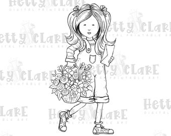 Card and Flowers - Digital Download - Line Drawing