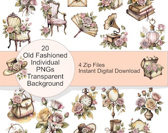 20 Old Fashioned PNGs with transparent background - Scrapbooking - Clip Art - Card Making