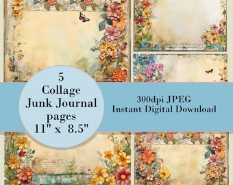 Collage Junk Journal Pages - Digital Download - Scrapbooking -flowers