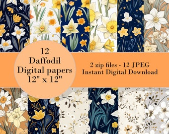12 Daffodil Digital Papers - Card Making - Scrapbooking - Digital Download