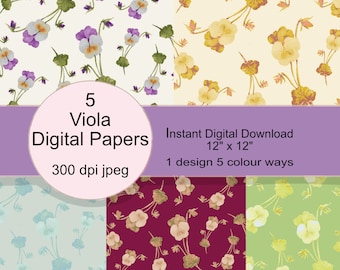 VIOLA DIGITAL PAPERS - 1 design in 5 colour ways - Scrapbooking - Crafting - Card making