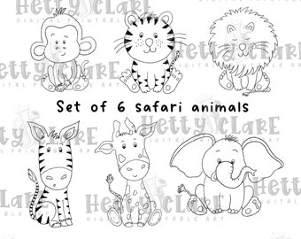 Conjunto de animales Safari - Descarga digital - dibujo lineal