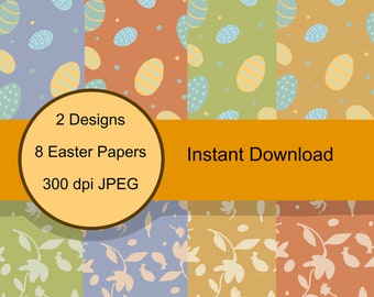 Papiers de Pâques - 2 modèles - 4 couleurs - 8 papiers - téléchargement numérique instantané