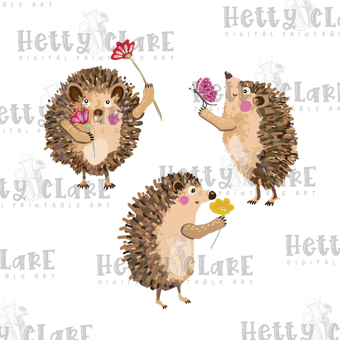 Pre-coloured Set of 3 Hedgehogs Clip Art Card Making Crafting ...