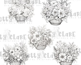 Flower Basket Set - Digital Download - Card making - Colouring