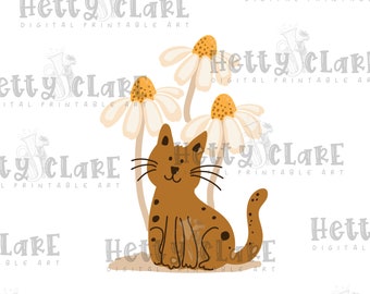 Daisy Cat - Digital Download - Clip Art - Card Making - Scrapbooking