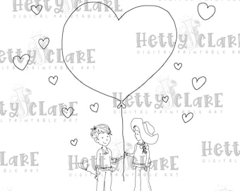 Love and Hearts mini collection - Digital Download - Line Drawing