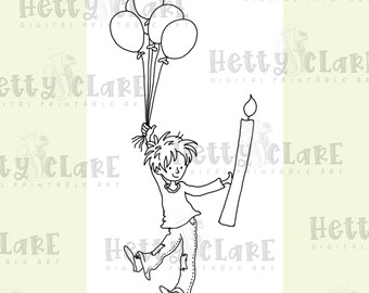 Birthday boy with candle and balloons - Digital Download - Card Making