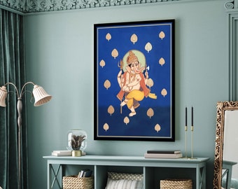 Painting of Lord Ganesha- Hindu God- Indian Pichwai Painting, Painting for Living Room, Painting for Office, Home Decor- Artwork- Art