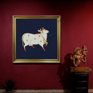 Traditional painting of holy cow- handmade pichwai painting - indian home decor-house warming item - cow painting - original painting image 1