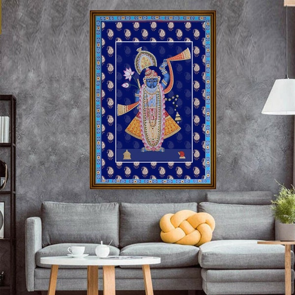 Painting Of Lord Shrinath ji , Modern Pichwai Painting of shrinath ji , Block Pattern Shrinath ji painting , modern krishna painting , art