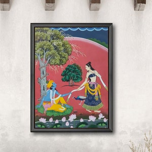 ラダ クリシュナ ラブ ピチワイ 布絵、インドの宗教芸術、伝統絵画、装飾芸術、手作り、アート、室内装飾