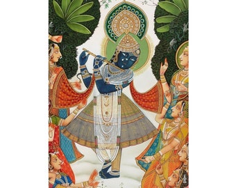 Traditional wall pichwai of Lord Krishna  - Lord Krishna  Painting - Pichwai - Indian Gods - Traditional Art -Wall Hanging - Home decor