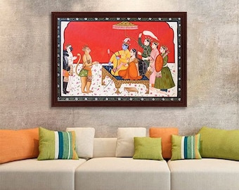 Painting of Lord Rama and seeta , Ram Darbar Pichwai Painting, Indian gods religious painting,Pichwai Painting, Wall decor acrylic on canvas