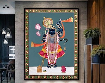 Shrinath ji Pichwai Painting On Cloth, Indian Pichwai Painting, Wall Hanging ,Home decor ,Art ,Handmade Painting, Indian Art , hare krishna