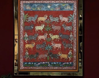 Unique pichwai painting , handmade antique finish cows real gold painting -  gopashtami painting