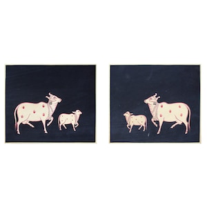 vache amour mur traditionnel tissu décoratif pichwai, vache amour rajasthani tissu religieux pichwai peinture