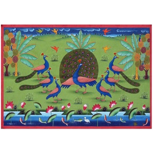 Beautifully hand made painting of peacocks in kamal talai,pichwai painting ,indian wall decor , traditional art,home decor ,fabric art