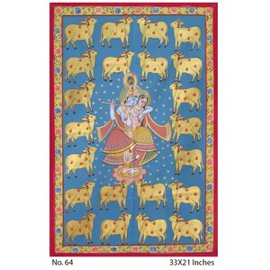 Lord krishna handmade painting, HomeDecorative Indian Art Wall Painting Beautiful Traditional Creative Design Natural Stone Color On Cloth.