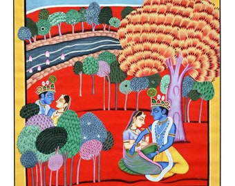 Radha Krishna Love Pichwai Painting, Indian Religious Art