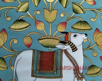 Traditional wall Painting of Beautiful Cows ,Indian Pichwai Painting, Wall Hanging ,Home decor ,Art ,Handmade Painting