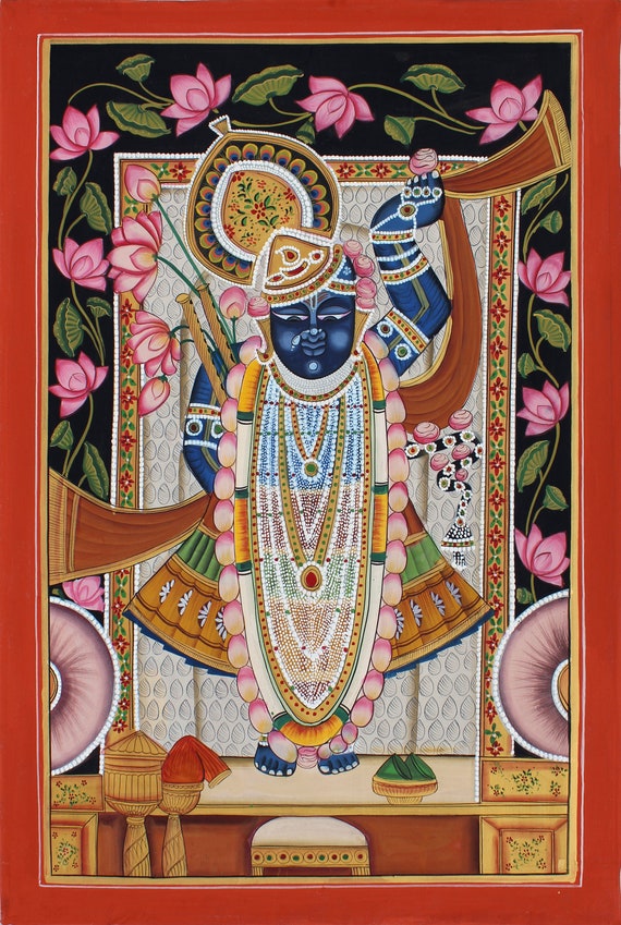 Traditional wall painting Lord krishna art for wall decorative stone color on cloth hand painted