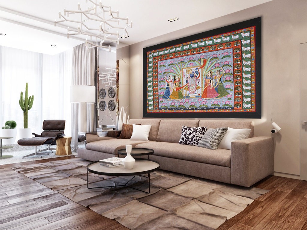Indian traditional wall art painting of shrinath ji and gopis