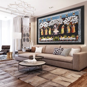 Traditional Wall Painting Indian Home Decor Indian Royal Pichwai Shree Nath ji Religious art.