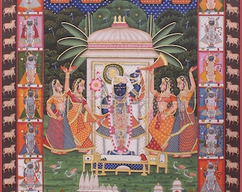 Shrinath ji 24 swaroop-Raas leela-Shrinath ji darshan-Pichwai paintings-Traditional painting-Lord Krishna-Fabric painting-Lord Krishna