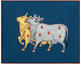 Traditional wall painting of cows with real gold and silver work ,trendy home decor.