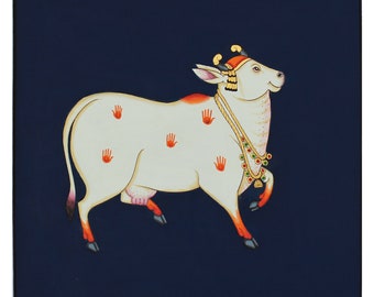 ピチワイ牛の絵画：伝統的なインドの芸術、布に描かれた天然顔料