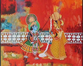 Traditional wall painting of Krishna ji wIth Radha.