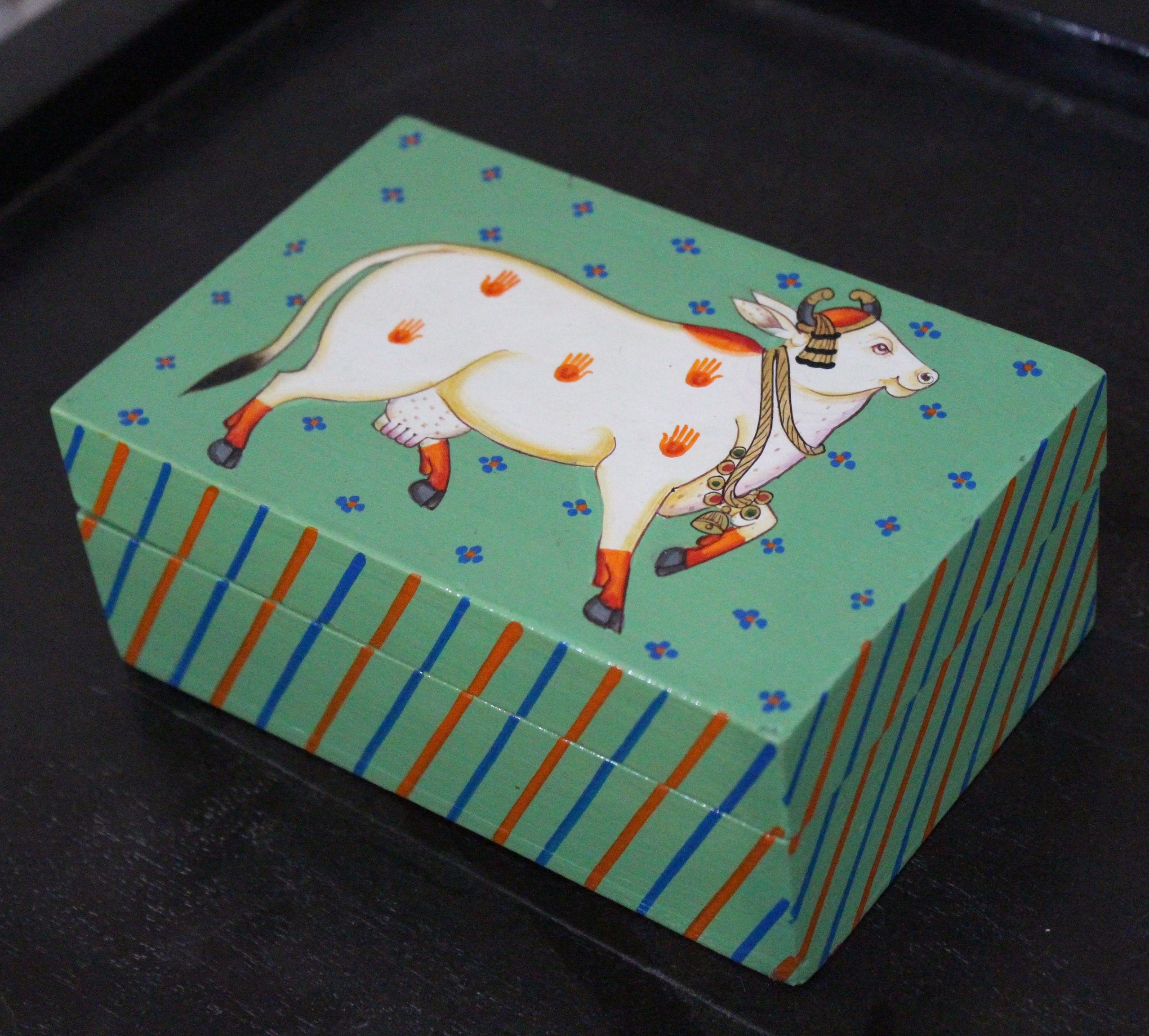 Beautifully Hand Painted Cow on Wooden Box, Trendy Jewelry Box