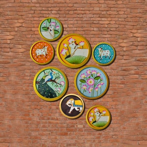 A set of 8 wooden plates , Handmade wall hanging plate, set of 8 beautiful pichwai plates ,wall art home decor,Beautiful cow painting
