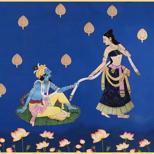 Radha Krishna Love Pichwai  Painting on Cloth ,indian Religious Art ,Traditional Painting ,Decorative Art, Handmade, Art ,Home Decor