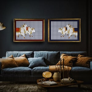 Set of 2 beautiful cow framed painting - geometric modern pichwai painting - Kamdhenu painting - cow painting  modern wall decor paintings