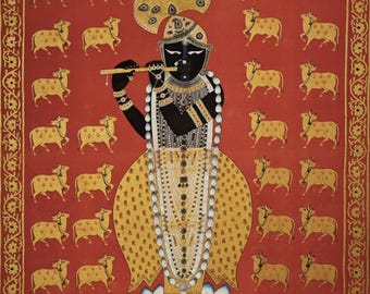 Gopashtami pichwai painting , handmade pichwai painting - home decor