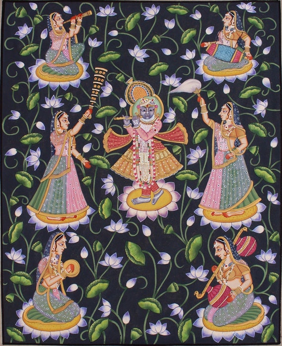 Nathdwara pichwai painting krishna & gopis hand painted | Etsy