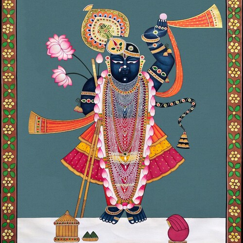 Shrinath ji Pichwai Painting On Cloth, Indian Pichwai Painting, Wall Hanging ,Home decor ,Art ,Handmade Painting, Indian Art , shops hare krishna