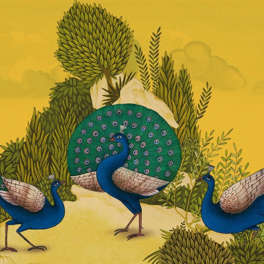 Peacock Dancing Images , Handmade Pichwai Painting , Traditional