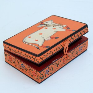 Beautifully Hand painted cow on wooden box,jewellry box ,storage box,hand painted ,cow ,wooden box ,storage box,decorative box image 4