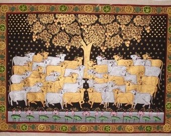 Painting, Cows painting, Holy animal, Indian Art, Pichwai Painting, Wall Decor, Home Decor, Wall Hanging, Artwork, Art, Art Decor