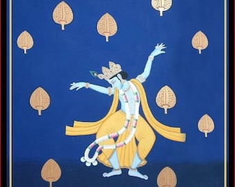 Traditional wall pichwai of Krishna  , wall decor, Indian art decor,religious painting , Pichwai Painting , Canvas Painting-Wall hanging